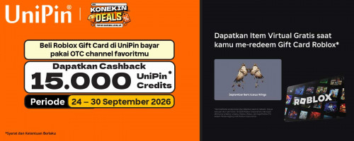TOP UP ROBLOX GIFT CARD PAKAI E-WALLET, DAPAT ITEM VIRTUAL GRATIS + CASHBACK 15.000 UNIPIN CREDITS! 🎮🔥